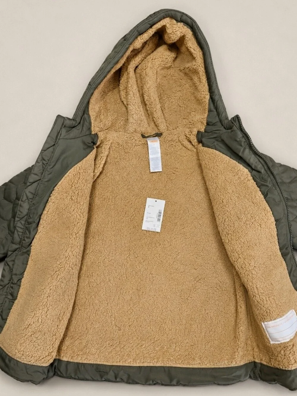NWT Gymboree Boys 8 Sherpa Lined Quilted Hooded Coat Olive Green